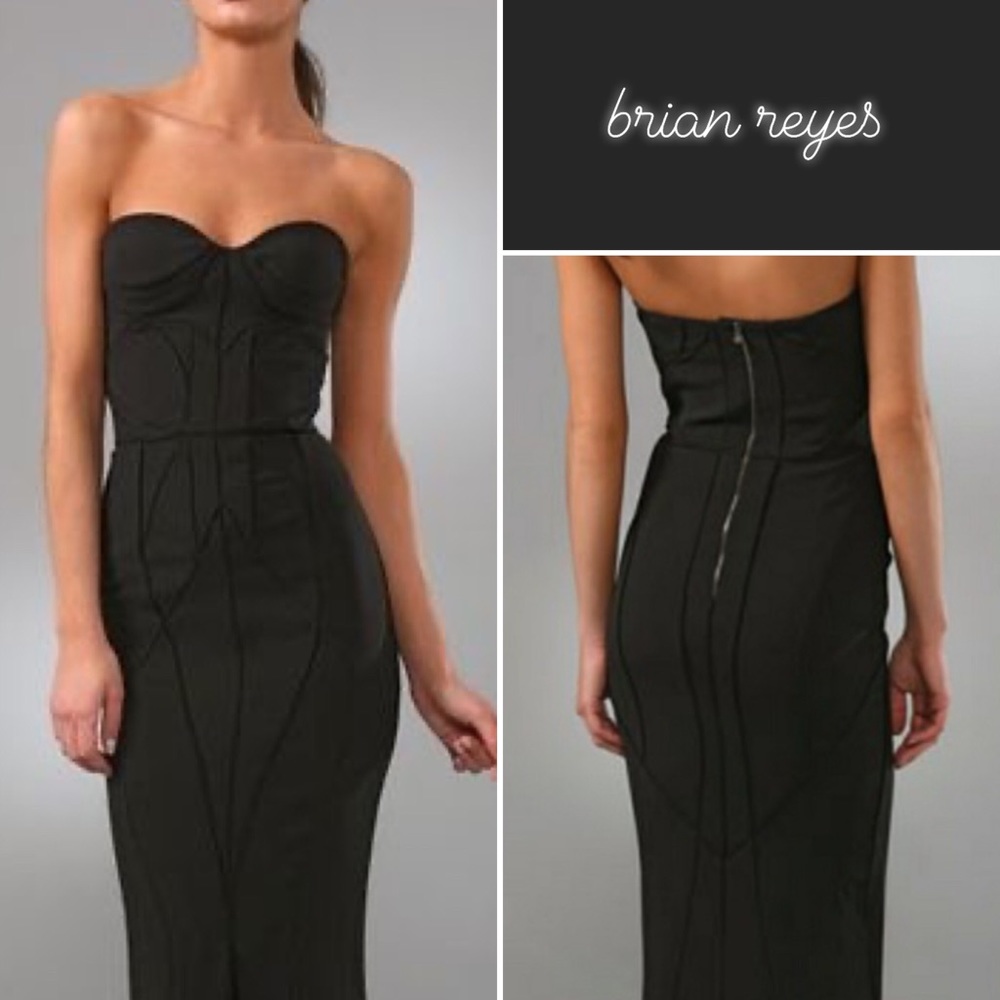 Brian Reyes Corset Strapless Silk Dress in Black • 2